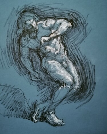 제목이 "Twisting Male Nude."인 그림 Liam Ryan로, 원작, 젤 펜