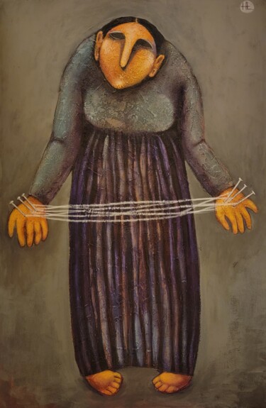 Painting titled "Threads of memory" by Liana Asatryan, Original Artwork, Oil Mounted on Wood Stretcher frame