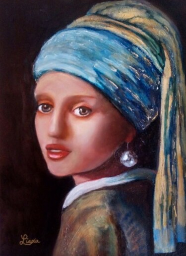 Цифровое искусство под названием "Girl with the Pearl…" - Liana Romeijn, Подлинное произведение искусства, Масло