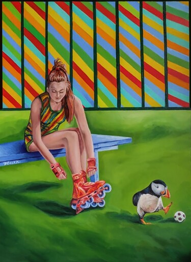 Peinture intitulée "Roller blades with…" par Yulia Bukharovskaya, Œuvre d'art originale, Huile