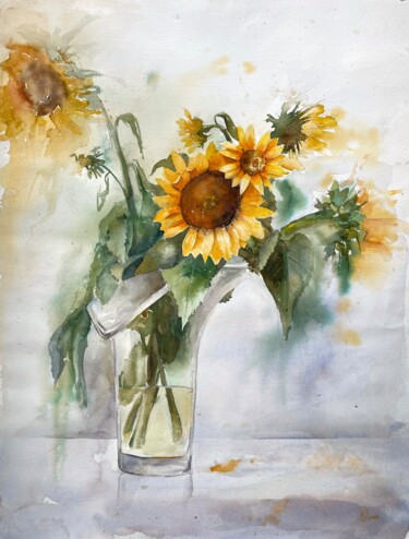 Schilderij getiteld "Sunflowers" door Lida Khomyakova (Artelida), Origineel Kunstwerk, Aquarel