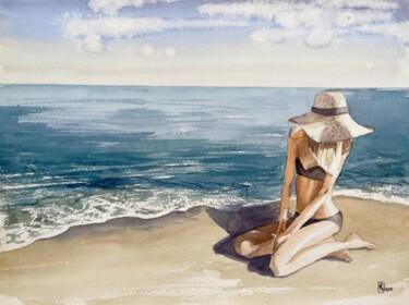 Malerei mit dem Titel "Girl on the beach" von Lida Khomyakova (Artelida), Original-Kunstwerk, Aquarell