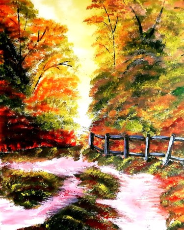 Картина под названием "Лес осенью" - Артем Гаценко, Подлинное произведение искусства, Акрил Установлен на Деревянная рама дл…