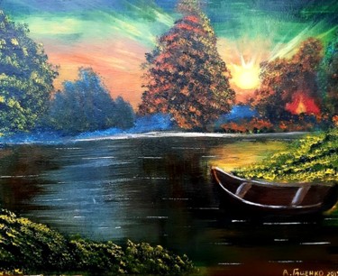 Картина под названием "Река" - Артем Гаценко, Подлинное произведение искусства, Акрил Установлен на Деревянная рама для носи…