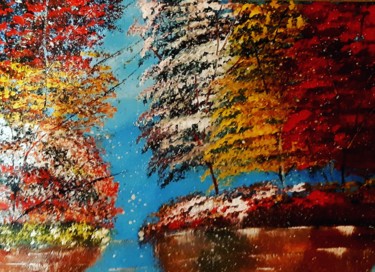 Картина под названием "Деревья осенью" - Артем Гаценко, Подлинное произведение искусства, Акрил Установлен на Деревянная рам…