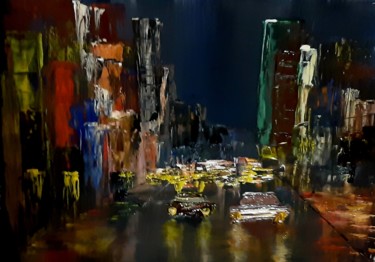 Картина под названием "Ночной город" - Артем Гаценко, Подлинное произведение искусства, Акрил Установлен на Деревянная рама…