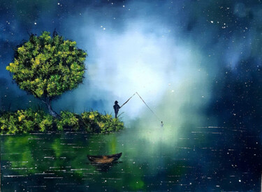 绘画 标题为“Рыбалка на озере.” 由Артем Гаценко, 原创艺术品, 丙烯 安装在木质担架架上