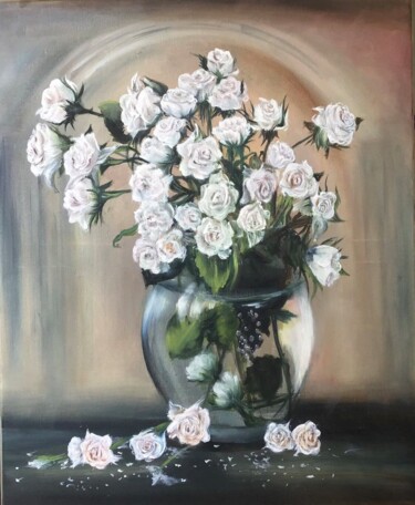 Картина под названием "Нежные розы" - Lidi Fon Rid, Подлинное произведение искусства, Масло Установлен на Деревянная рама дл…