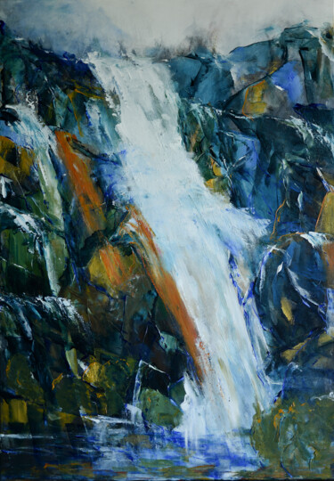 Painting titled "wodospad Triberg 2" by Lidia Sieczkowska, Original Artwork, Acrylic