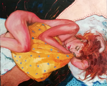 Painting titled "Nel mio letto" by Lidia Tchoumakova, Original Artwork, Oil Mounted on Wood Stretcher frame