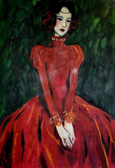 「LADY IN RED DRESS」というタイトルの絵画 Lidia Zadeh Petrescuによって, オリジナルのアートワーク, アクリル