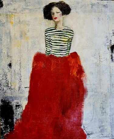 Painting titled "LADY IN RED" by Lidia Zadeh Petrescu, Original Artwork, Acrylic