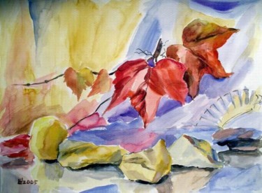 Peinture intitulée "Feuilles rouges10" par Lyria, Œuvre d'art originale
