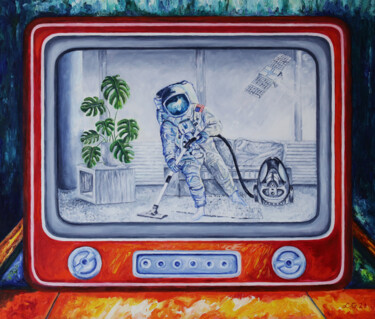 Schilderij getiteld "NASA is looking new…" door Lidia Gajek, Origineel Kunstwerk, Olie