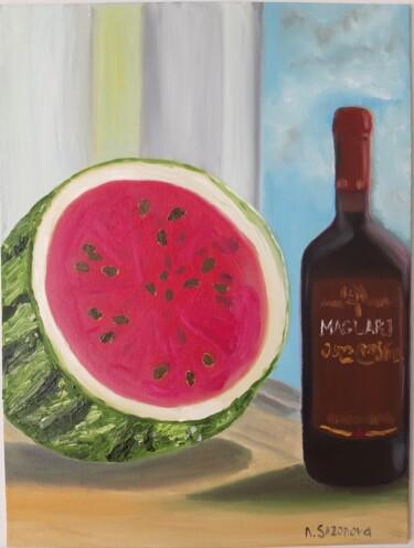 Malerei mit dem Titel "Watermelon and red…" von Lidiia Sazonova, Original-Kunstwerk, Öl