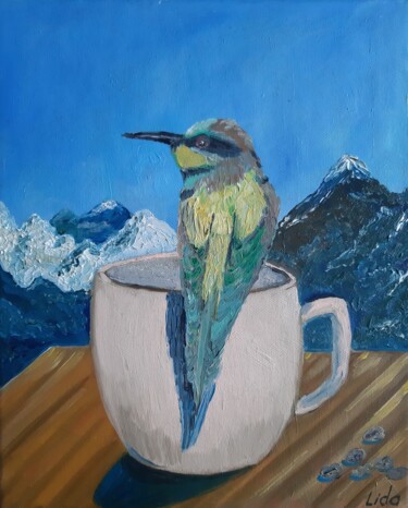 Pittura intitolato "Bird Squint in the…" da Lidiia Sazonova, Opera d'arte originale, Olio