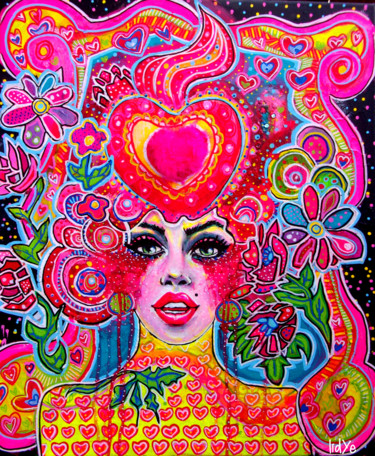 Картина под названием "Love" - Lidye, Подлинное произведение искусства, Акрил Установлен на Деревянная рама для носилок
