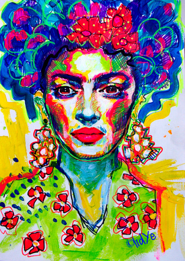 Картина под названием "Frida" - Lidye, Подлинное произведение искусства, Акрил