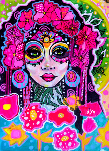 Pintura intitulada "Pink Flora" por Lidye, Obras de arte originais, Acrílico