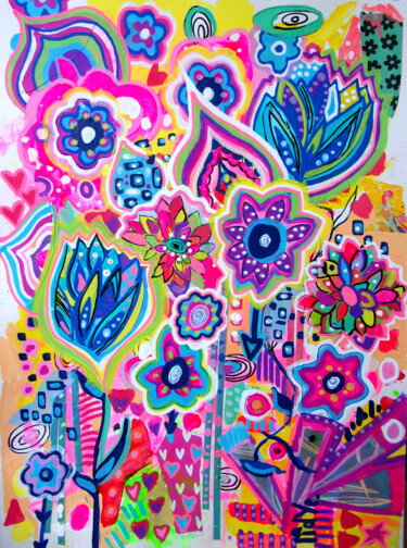 「Flowers pop」というタイトルの絵画 Lidyeによって, オリジナルのアートワーク, アクリル