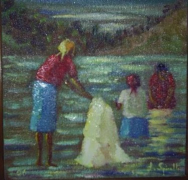 Painting titled "Lavadeiras no rio" by L.Spinelli, Original Artwork