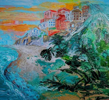 Peinture intitulée "Beach, Village Land…" par Lika Kakhidze, Œuvre d'art originale, Acrylique