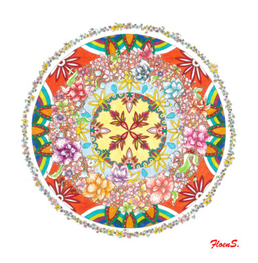 绘画 标题为“flower mandala” 由Lika Floens., 原创艺术品, 标记
