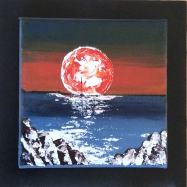 Schilderij getiteld "Lune rousse, île de…" door Marie-Pascale Le Goff (L’île à L’eau), Origineel Kunstwerk, Acryl Gemonteerd…