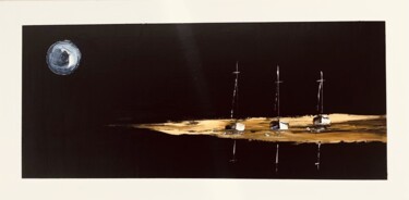 Pintura intitulada "Mouillage spatial" por Marie-Pascale Le Goff (L’île à L’eau), Obras de arte originais, Óleo Montado em A…