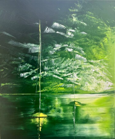 Malerei mit dem Titel "Aurore boréale" von Marie-Pascale Le Goff (L’île à L’eau), Original-Kunstwerk, Öl Auf Keilrahmen aus…