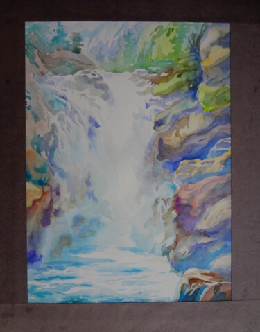 Pintura intitulada "Водопад в горах 1" por Lili Pic, Obras de arte originais, Aquarela