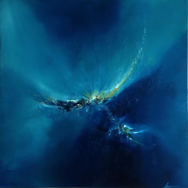 Pittura intitolato "abstrait bleu 80x80" da Lilian Fournier, Opera d'arte originale, Olio