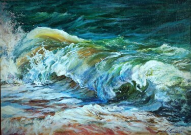 Ζωγραφική με τίτλο "Морской прибой. Кар…" από Лилиана Ковхуто, Αυθεντικά έργα τέχνης, Λάδι Τοποθετήθηκε στο Ξύλινο φορείο σκ…