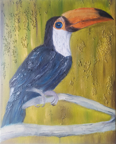 Painting titled "TOUCAN - original o…" by Liliia Iuldasheva, Original Artwork, Oil