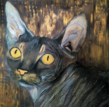 Painting titled "THE SOUL OF THE CAT…" by Liliia Iuldasheva, Original Artwork, Oil