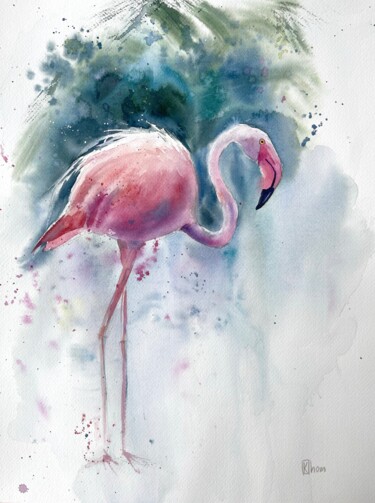 Painting titled "Flamingos" by Liliya Khomyakova (Artelida), Original Artwork, Watercolor