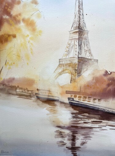 Painting titled "Paris" by Liliya Khomyakova (Artelida), Original Artwork, Watercolor