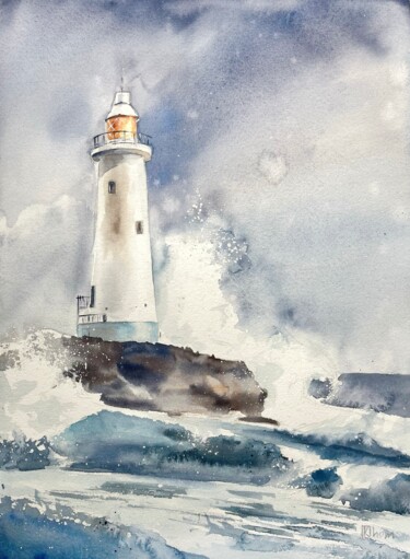 Painting titled "Lighthouse" by Liliya Khomyakova (Artelida), Original Artwork, Watercolor