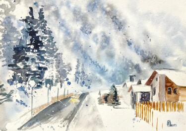 Painting titled "Snow in Leukerbad" by Liliya Khomyakova (Artelida), Original Artwork, Watercolor