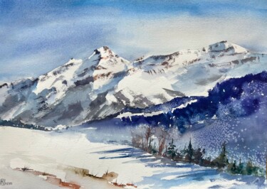 Painting titled "Swiss Alps.  Winter" by Liliya Khomyakova (Artelida), Original Artwork, Watercolor