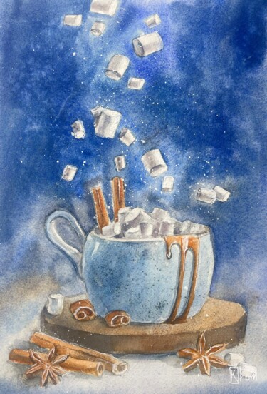 Pintura intitulada "Winter. Coffee." por Liliya Khomyakova (Artelida), Obras de arte originais, Aquarela