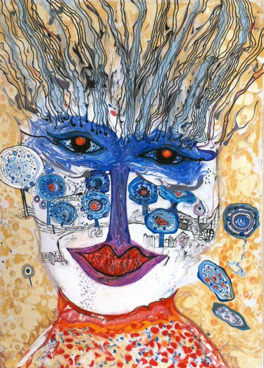 绘画 标题为“"Голубые глаза"” 由Liliya Volskaya (Volskaya), 原创艺术品, 颜料 安装在木质担架架上