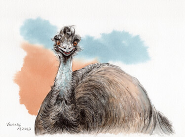 Dessin intitulée "Emu" par Lilla Varhelyi, Œuvre d'art originale, Encre