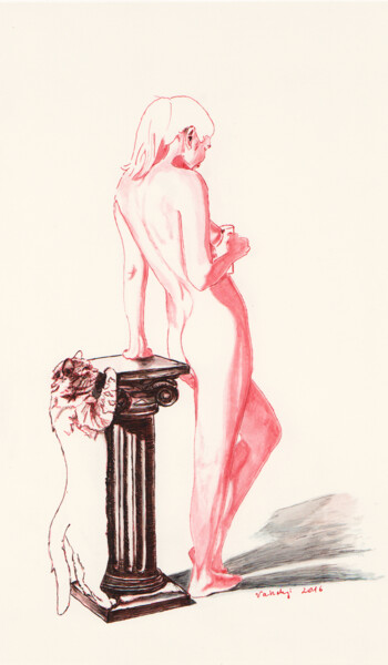 Zeichnungen mit dem Titel "NeuGierig 1" von Lilla Varhelyi, Original-Kunstwerk, Tinte