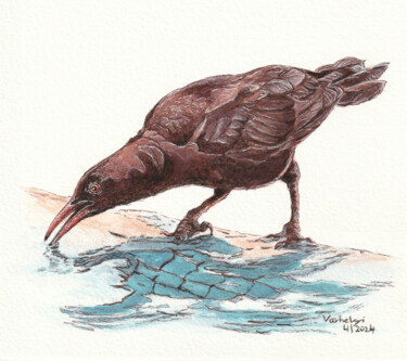 Dibujo titulada "Rabenvogel#25" por Lilla Varhelyi, Obra de arte original, Tinta