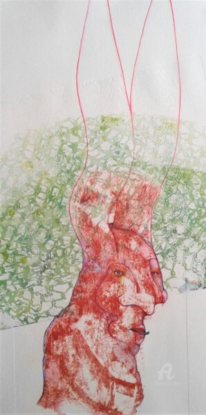 Gravures & estampes intitulée "Un lapin cynique" par Lilli Deutsch, Œuvre d'art originale, Eau-forte