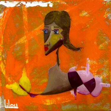 Painting titled "Buste 14" by Lilou, Original Artwork, Acrylic Mounted on Wood Stretcher frame