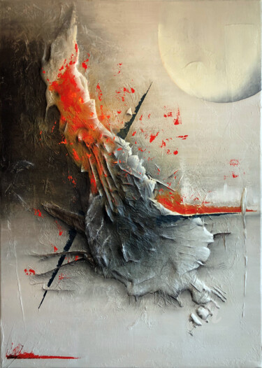 Malerei mit dem Titel "Ankaa le Phoenix" von Lilou Sauvegrain (Kemoji), Original-Kunstwerk, Acryl