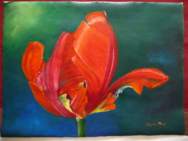 "red tulip" başlıklı Tablo Lily Van Bienen tarafından, Orijinal sanat, Petrol