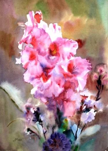 Painting titled "Гладиолус (Gladiolu…" by Lilia Muratova, Original Artwork, Watercolor